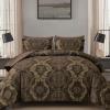 WONGS BEDDING Damask Comforter Set Queen Size, Coffee Gold Texture Design 7 Pcs Bed in a Bag Microfiber Comforter Bedding Sets -1 Comforter, 1 Flat Sheet, 1 Fitted Sheet, 2 Pillow Shams, 2 Pillowcases view 1
