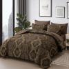 WONGS BEDDING Damask Comforter Set Queen Size, Coffee Gold Texture Design 7 Pcs Bed in a Bag Microfiber Comforter Bedding Sets -1 Comforter, 1 Flat Sheet, 1 Fitted Sheet, 2 Pillow Shams, 2 Pillowcases view 2