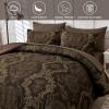 WONGS BEDDING Damask Comforter Set Queen Size, Coffee Gold Texture Design 7 Pcs Bed in a Bag Microfiber Comforter Bedding Sets -1 Comforter, 1 Flat Sheet, 1 Fitted Sheet, 2 Pillow Shams, 2 Pillowcases view 4