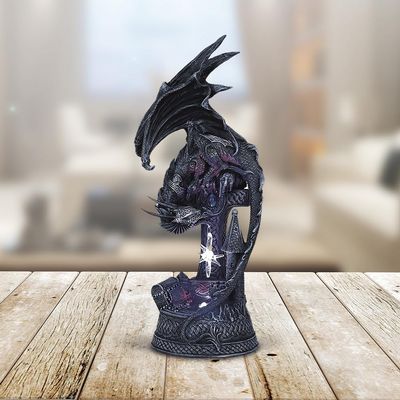 FC Design 12" H LED Black Dragon Leaning on Castle Figurine Statue Home/Room Decor Ideas for House Warming, Holidays and Birthdays Great Collectible Addition