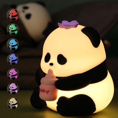 Myratts Led Cute Panda Night Light with 7 Colors, Dimmable Timer Nursery Lamps, Rechargeable Touch Control Night Lamp for Kids Adults, Used for Camping Party Room Decor(Flower Panda)