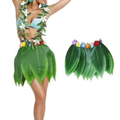 Green Leaf Hula Skirt Hawaiian Simulated Leaf Grass Skirt for Summer Luau Beach Holiday Party Decoration Dress Show15 Leaves