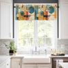 Anzona Curtain Valance 42" x 12", Blue Yellow Geometric Window Valances Rod Pocket Curtains Drapes, Vintage Oil Painting Abstract Art Short Topper Curtain for Kitchen Cafe Living Room, 1 Panel view 2