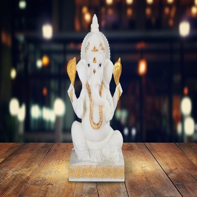 FC Design 10.25" H White and Gold Ganesha Figurine Statue Home/Room Decor Ideas for House Warming, Holidays and Birthdays Great Collectible Addition