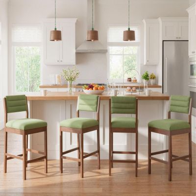 26.5'' Tall Green Bar Stools Set of 4 Modern Counter Height Barstools with Backs Velvet Upholstered Bar Height Chairs Kitchen Island Stools with Wood Frame Farmhouse Wooden Barstool for Kitchen Island