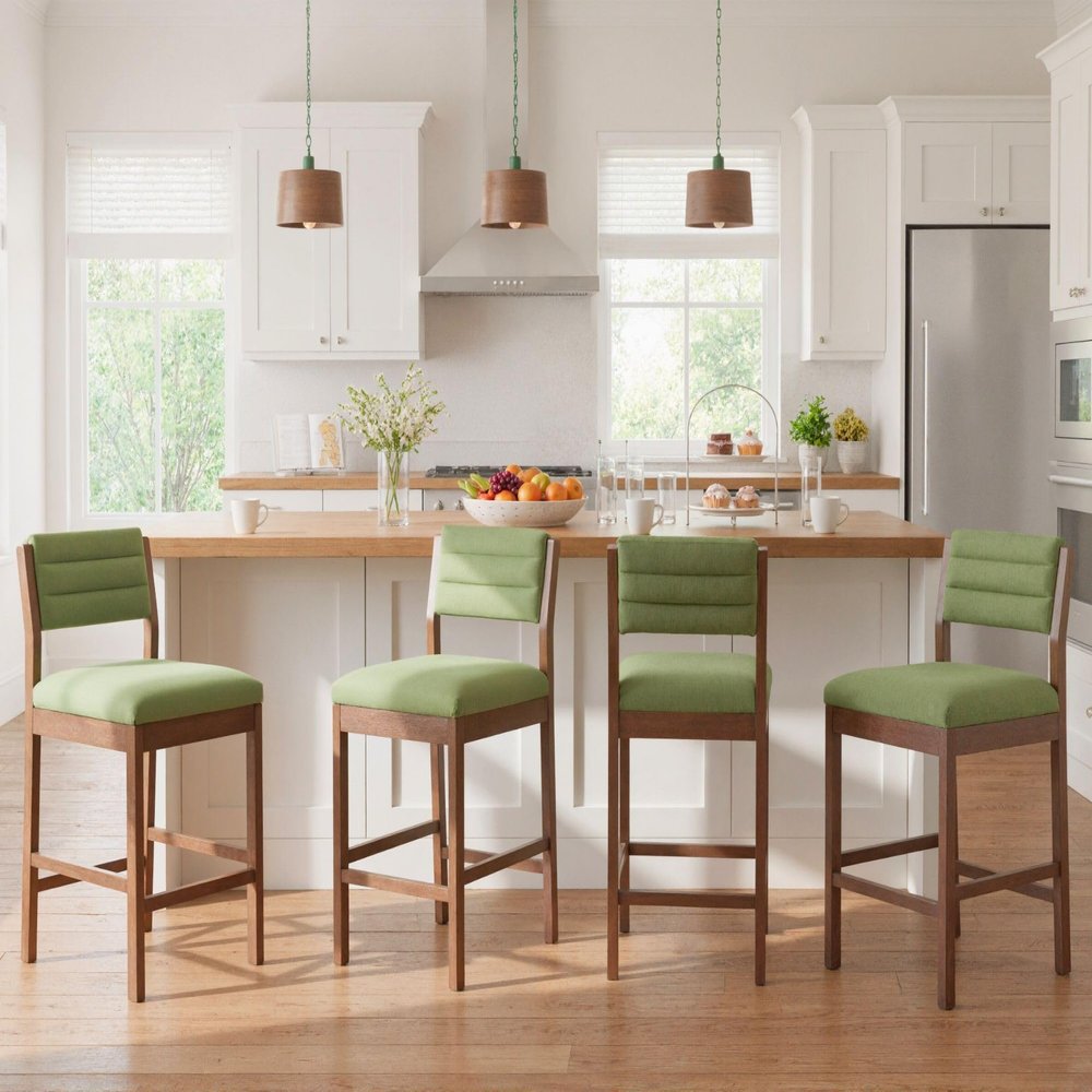 26.5'' Tall Green Bar Stools Set of 4 Modern Counter Height Barstools with Backs Velvet Upholstered Bar Height Chairs Kitchen Island Stools with Wood Frame Farmhouse Wooden Barstool for Kitchen Island