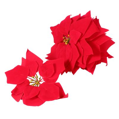 Cabilock 10 Pcs Simulated Poinsettia Flowers Red Plastic Flower Heads for Christmas Decor Artificial Floral Arrangement for Holiday Decoration