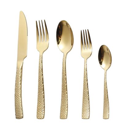 HIDEERPPY Silverware Set, 5/20/30/40 Pieces Square Handle Hammered Stainless Steel Tableware Knives, Forks And Spoons Steak Knives, Forks And Spoons, Flatware Set (Color : Gold, Size : 8Set-40Pcs)