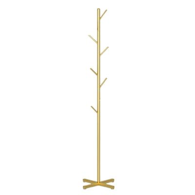 KYUSAR Coat Stand Coat Rack Coat Shelf Metal Coat Rack Freestanding Coat Tree with Metal Cross Base Coat Stand for Bedroom Coat Holder (Color : Gold, Size : 170 * 43CM)