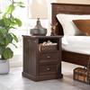 IFGET 21" Tall Nightstand with Charging Station, Farmhouse 18" Wide End Table with 2 Storage Drawers, Wood Rustic Side Table w/Open Shelf for Bedroom, Living Room, Closet, Brown view 3