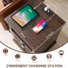 IFGET 21" Tall Nightstand with Charging Station, Farmhouse 18" Wide End Table with 2 Storage Drawers, Wood Rustic Side Table w/Open Shelf for Bedroom, Living Room, Closet, Brown view 4