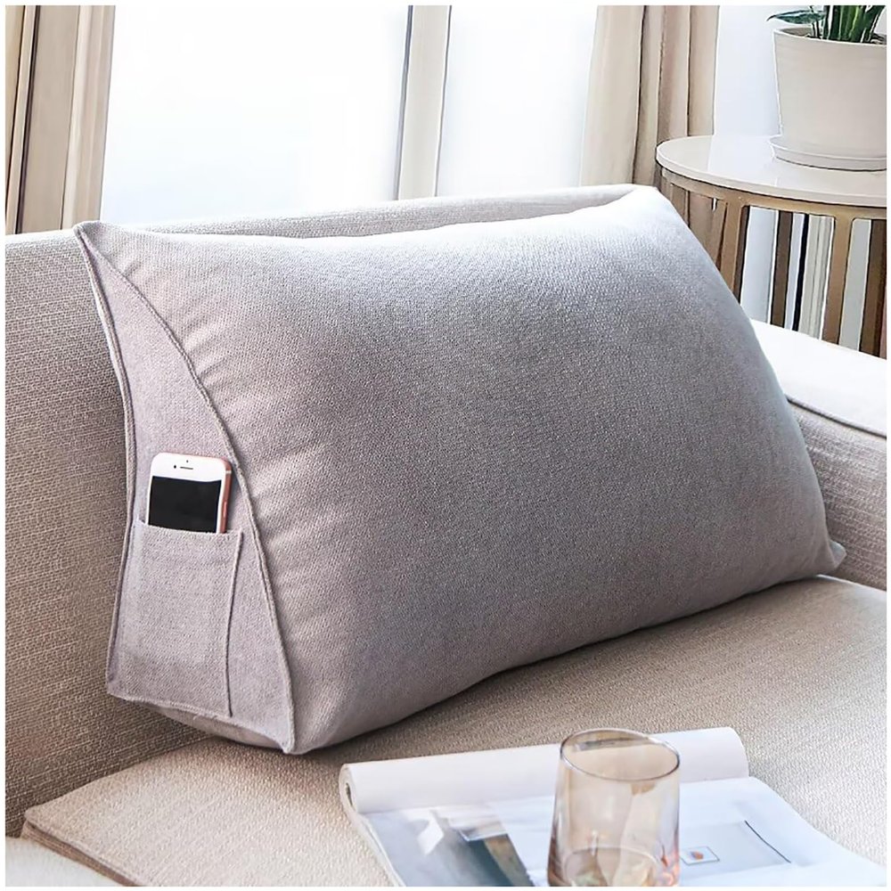 ZTGL Wedge Pillow Headboard, Small Triangular Headboard Pillow Positioning Support Reading Backrest Wedge Pillow for Day Bunk Bed with Removable Cover,Grey,90x35x20cm