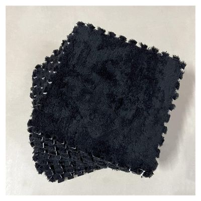 12pcs Interlocking Carpet, Funnyfuzzy plush foam mat, Square Plush Foam Floor Mats, Soft EVA Foam Mats Fluffy Rugs, Interlocking Sensory Rug Assorted Educational Carpet Puzzle Mats ( Color : Black , S