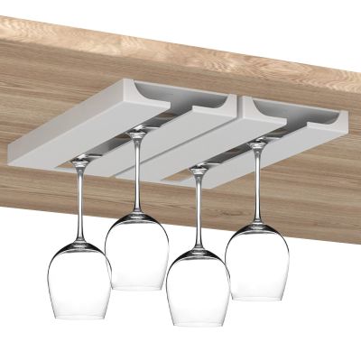 BEIJIALY Wine Glass Holder, Plastic Wine Glass Rack, No Drilling Wine Glass Holder Under Cabinet, Hanging Stemware Rack Organizer Glasses Storage Hanger for Bar Cabinet Kitchen(White 4 Pcs)