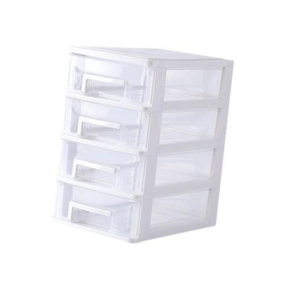 Outanaya Four-layer Drawer Type Storage Cabinet Transparent White Plastic Organizer Box for Desktop Lightweight and Portable Multifunctional Storage for Office and Home Use