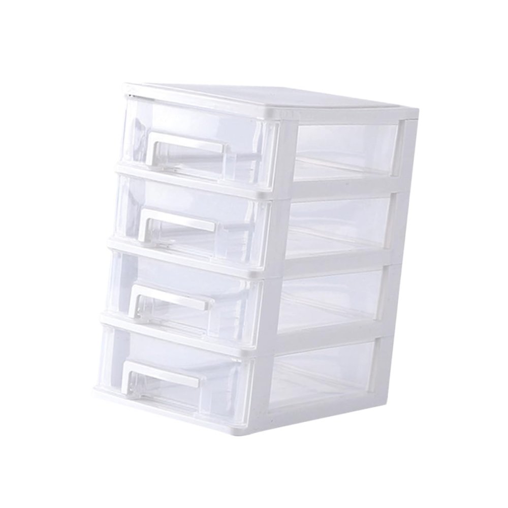 Outanaya Four-layer Drawer Type Storage Cabinet Transparent White Plastic Organizer Box for Desktop Lightweight and Portable Multifunctional Storage for Office and Home Use