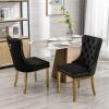 Brisca Solid Wood Velvet Upholstered Dining Chair with Golden Stainless Steel Plating Legs,Contemporary Design W/Nailhead Trim,Set of 2,for Living Room,Apartment,Black and Gold view 1