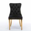 Brisca Solid Wood Velvet Upholstered Dining Chair with Golden Stainless Steel Plating Legs,Contemporary Design W/Nailhead Trim,Set of 2,for Living Room,Apartment,Black and Gold view 3
