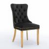 Brisca Solid Wood Velvet Upholstered Dining Chair with Golden Stainless Steel Plating Legs,Contemporary Design W/Nailhead Trim,Set of 2,for Living Room,Apartment,Black and Gold view 4