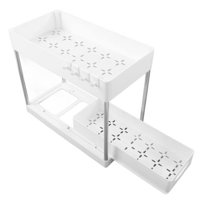 Under Sink Organizer,2 Tier Basket Drawer Organizer,Pull Out Under Sink Cabinets Large Capacity Slide Out Storage Baskets for Bathrooms Kitchens Closets Laundry Rooms Offices(white)