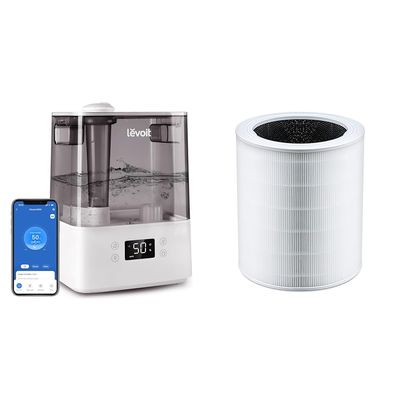 LEVOIT Humidifiers for Bedroom Large Room Home, (6L) Cool Mist Top Fill Essential Oil Diffuser & Core 600S Air Purifier 3-in-1 Replacement Filter, Core 600S-RF, 1Pack, White