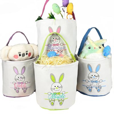Custom Easter Basket with Name, Personalized Easter Bunny Basket Bag for Kids, Easter Egg Hunt Basket with Handle, Easter Gifts Basket for Children