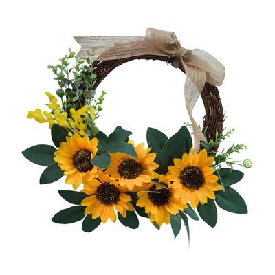 ABOOFAN 1pc Artificial Sunflower Wreath Garland for Home Decor Vivid Hanging Pendant Floral Ornament for Bedroom Wall Party and Festival Decoration