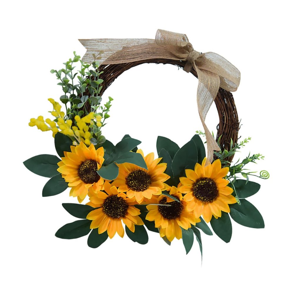 ABOOFAN 1pc Artificial Sunflower Wreath Garland for Home Decor Vivid Hanging Pendant Floral Ornament for Bedroom Wall Party and Festival Decoration
