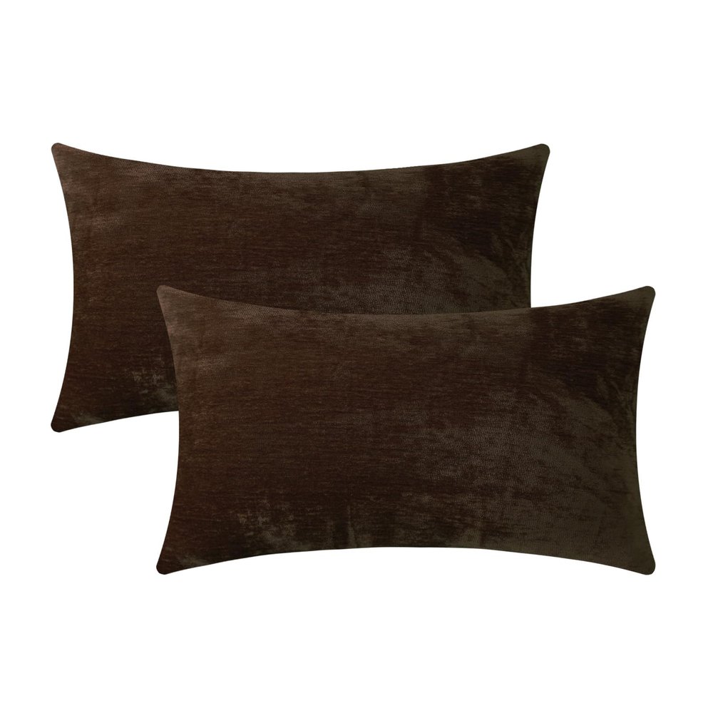 Jeneoo Coffee Brown Decorative Throw Pillow Covers Soft Chenille Comfy Lumbar Solid Couch Cushion Case Decor (Set of 2, 12 x 20 Inches)