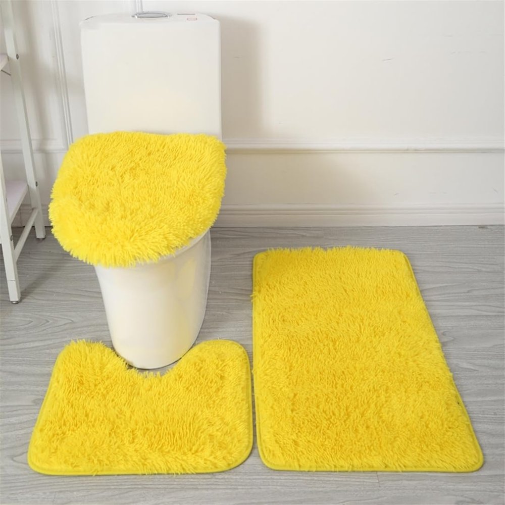 UEAUY Bathroom Rugs Sets 3 Piece Thick Fluffy Soft Bathroom Rugs and U-Shaped Toilet Mat Washable Absorbent Floor Mat Yellow