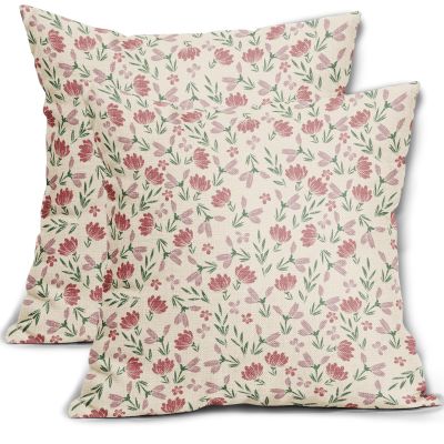 Aytipun Green Pink Floral Pillow Covers 20x20 Set of 2 Vintage Rustic Old Style Cute Small Flower Print Decorative Outdoor Pillowcases Farmhouse Throw Cushion Case Decor for Couch Sofa Bed
