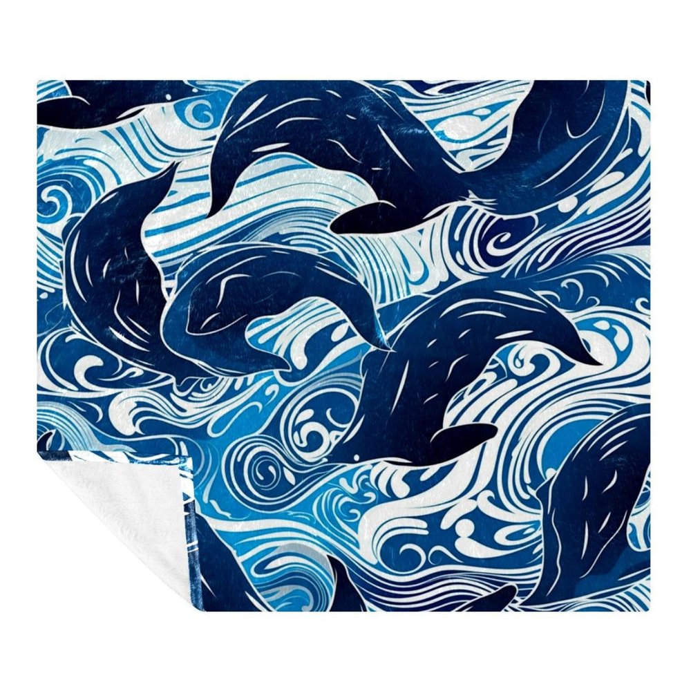 Throw Blanket,Soft Blankets and Throws,Whales Sea Waves Floral,59x78.7 in
