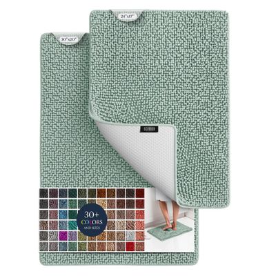 BELADOR 2 Piece Plush Bath Mat Set - Quick-Dry Soft Chenille Bathroom Mat with Rubber Backing, Absorbent Washable Bath Rugs for Bathroom - Bath Mats 24x17 + 30x20