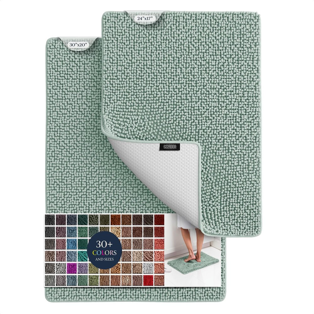 BELADOR 2 Piece Plush Bath Mat Set - Quick-Dry Soft Chenille Bathroom Mat with Rubber Backing, Absorbent Washable Bath Rugs for Bathroom - Bath Mats 24x17 + 30x20
