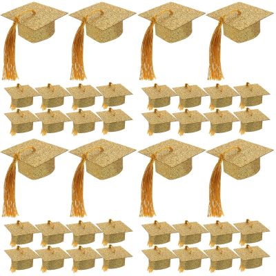 Toyvian Mini Graduation Cap Goblet Covers 40 Pcs Doctoral Hat Wine Glass Decorations Graduation Party Supplies for Holiday Celebration