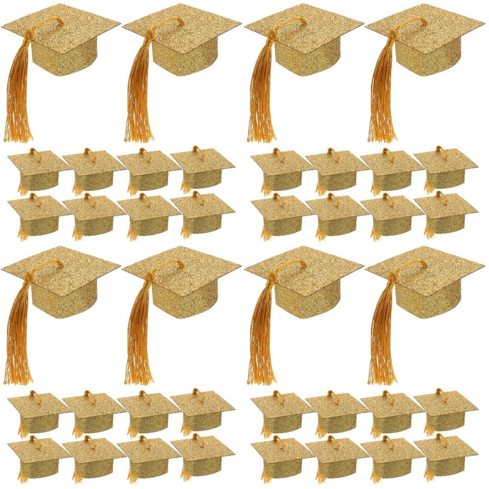 Toyvian Mini Graduation Cap Goblet Covers 40 Pcs Doctoral Hat Wine Glass Decorations Graduation Party Supplies for Holiday Celebration