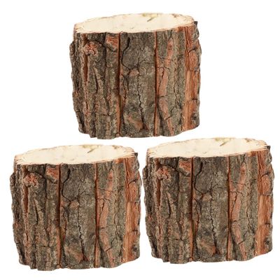 Cabilock Bark Planter Pot 3pcs Wood Bucket Succulent Planter Mini Vase Planter RusticTree Stump Plant Pot Farmhouse Bucket for Home Art Decor