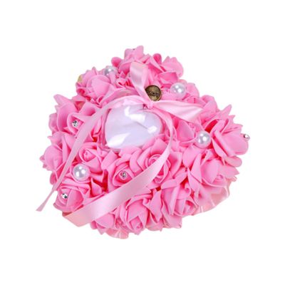PRETYZOOM 1pc Elegant Heart Shape Flower Bud Ring Cushion Pearl Decor for Wedding Ceremony Party Supplies for Bride Engagement and Special Events Pink