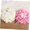 PRETYZOOM 1pc Elegant Heart Shape Flower Bud Ring Cushion Pearl Decor for Wedding Ceremony Party Supplies for Bride Engagement and Special Events Pink view 2