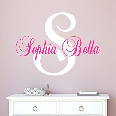 Nursery Custom Name and Initial Wall Decal Sticker 12" W by 10" H, Girl Name Wall Decal, Girls Name, Personalized, Girl's Name Decor, Girls Bedroom Baby Decor Plus Free White Hello Door Decal