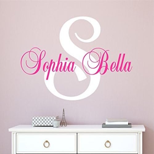 Nursery Custom Name and Initial Wall Decal Sticker 12" W by 10" H, Girl Name Wall Decal, Girls Name, Personalized, Girl's Name Decor, Girls Bedroom Baby Decor Plus Free White Hello Door Decal