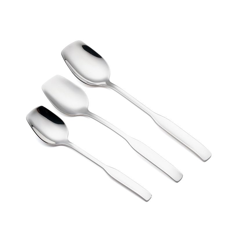 WHIERGGIN Silverware Set, 3/12/18/24/30/36 Pieces Square Handle 304 Stainless Steel Spoons Household Thickened Square Head Spoon Long Handle Eating Spoon Cute Square Ice Cream Dessert Spoon (Color :