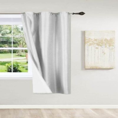 1 Piece Lined Faux Silk 100% Blackout Window Panel Curtain Thermal Silver Grommets Living/Room Bedroom/Home Decor 35" Width x 63" Length NOA (Silver Grey)