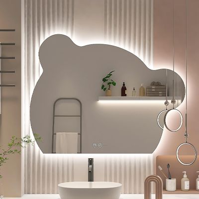 Hoiweqr LED Bathroom Mirror with LightsVanity Mirror with 3 Color60 * 76cm Bear Wall MirrorWall Makeup Mirrorfor Vanity, Bathroom Or Bedroom