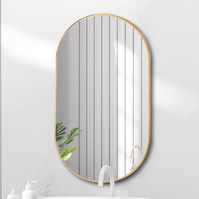 Hoiweqr Oval Bathroom Mirror, Horizontal/Vertical,Large Aluminum Rimmed Wall Mounted Mirror, Home Decorative Mirror for Bathroom, Dressing Room and Living Room (Color : Gold, Size : 40 * 60cm)
