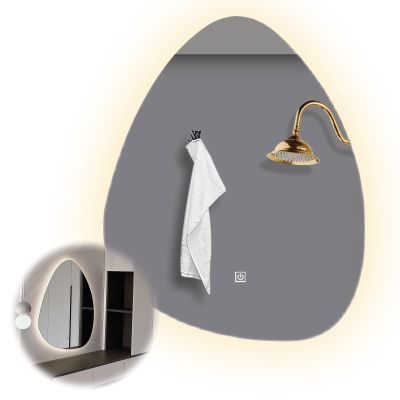 Hoiweqr LED Illuminated Wall Mirror, Asymmetrical Decorative Mirror, Drop Shape Bathroom Mirror, 3 Colors Dimmable Lighting,for Bathroom, Dressing Room & Living Room
