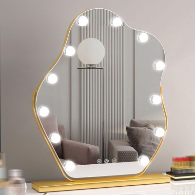 Irregular Bathroom Mirror With Lights,Desktop Makeup Mirror, 3 Color Dimmable Led Mirror, Black/Gold/Silver/White Hollywood Mirror, Tabletop Vanity Mirror With Touch Switch ( Color : Gold , Size : 52x