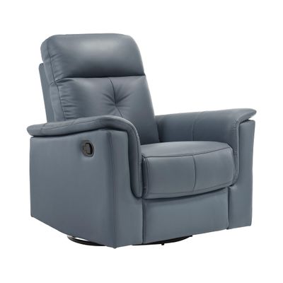 Lexicon Swivel Glider Recliner Chair, Comfy Nursery Glider, Top Grain Leather Match Recliner, Manual Reclining Chair for Living Room/Office/Apartment, Blue Gray