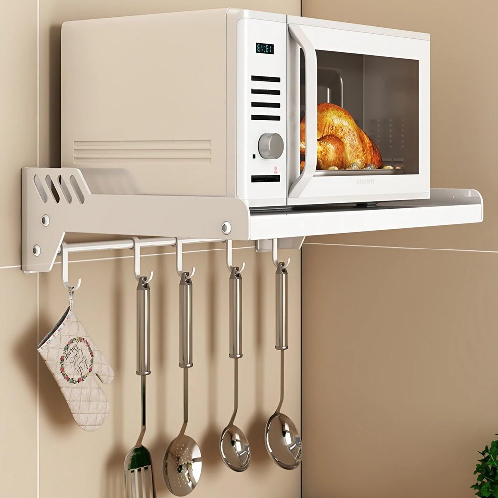 HomeLoft Basics Microwave Oven Rack Organizer Storage Wall Mounted with 6 HooksMultifunctional Metal Rack Bracket (Size : 55cm/22inch), NYBAMMBBZ-55CM/22INCH