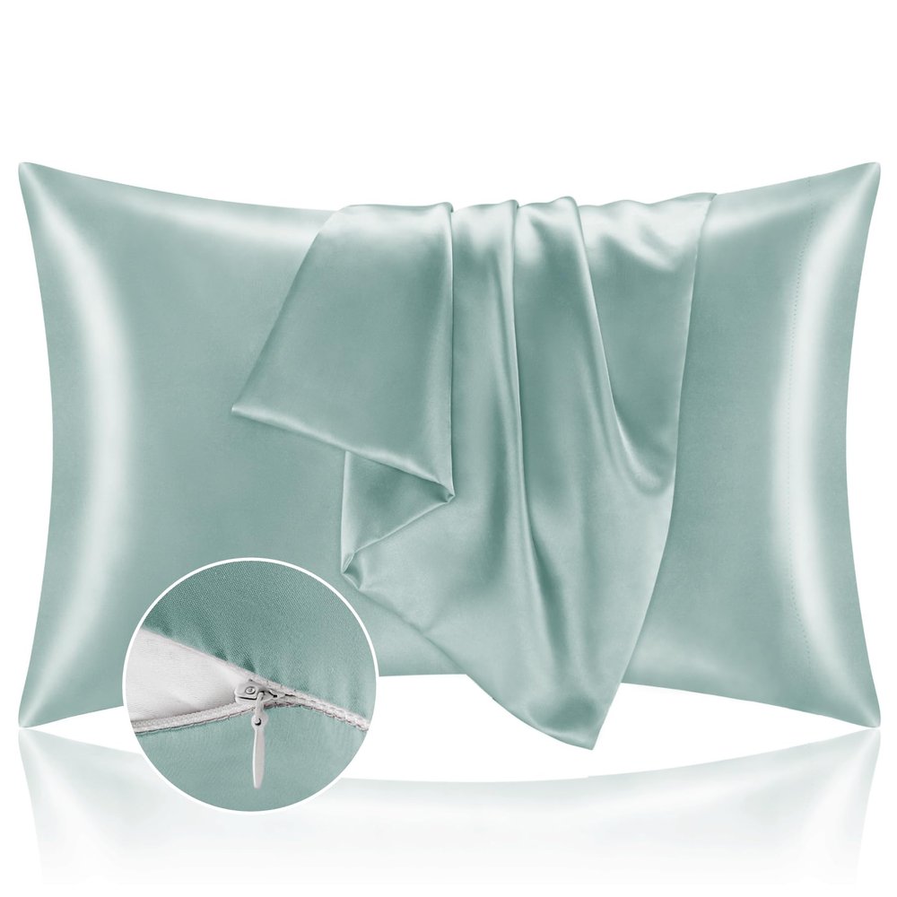BEDELITE Satin Pillowcase with Zipper, Haze Blue Pillow Cases Queen Size Set of 2, Super Soft and Cooling Similar to Silk Pillow Cases, Gift for Women Men(20x30 Inches)